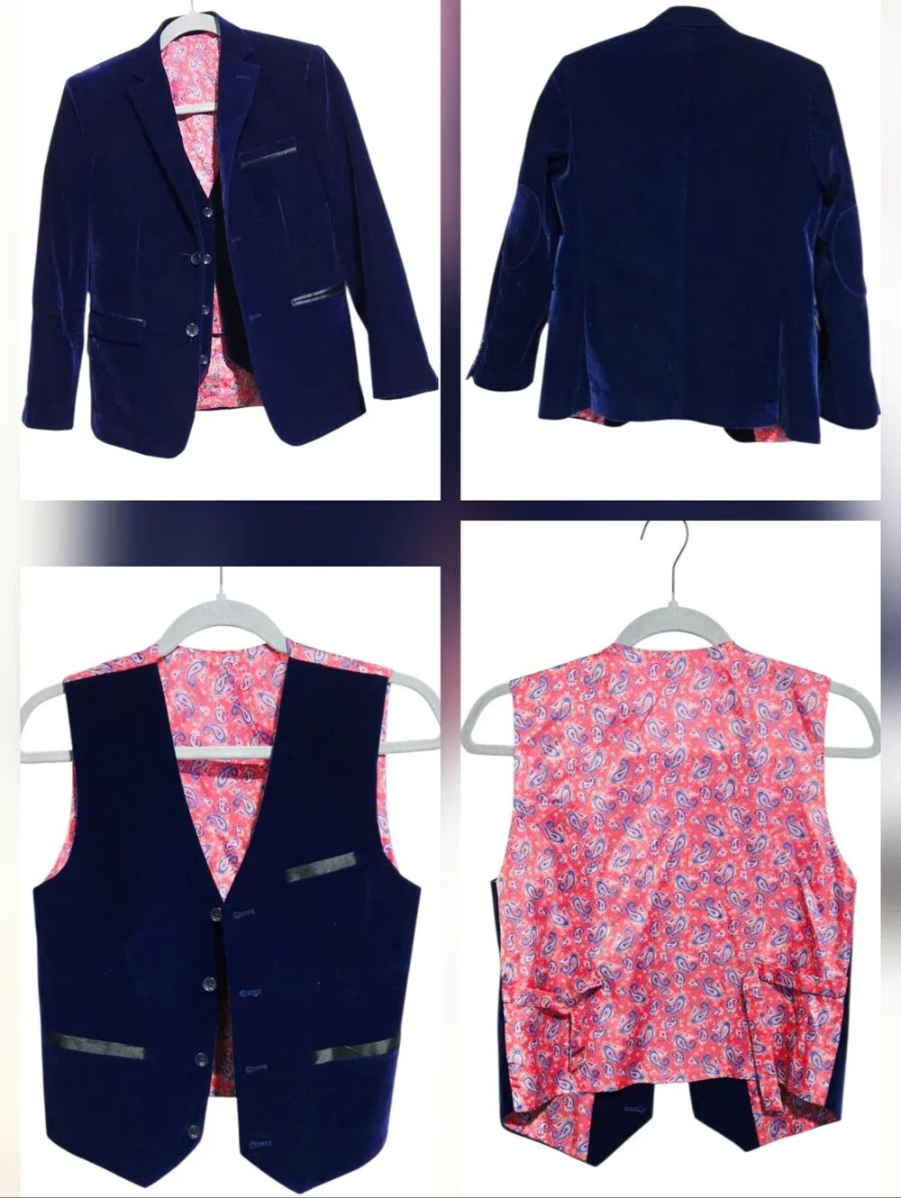 Isaac Mizrahi Boys Cobalt Velvet 3 Piece Suit Slim Fit Blazer Vest Pants Holiday